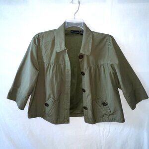 Relativity Olive Green Cropped Jacket, 3/4 Length Sleeves,  Size Large, EC!